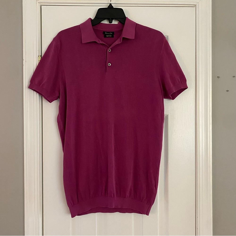 Massimo Dutti Purple Cotton Knit Short Sleeve Polo Shirt Men’s Medium Top